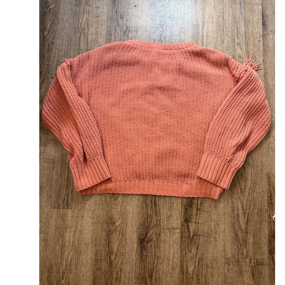 Willow Moon XXL Chenille Cable Knit Fringe Sweater Terracotta Pink Boho Pullover - Picture 9 of 9